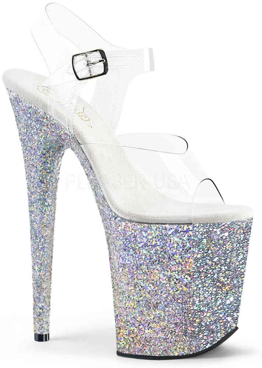 EU 36 = US 6 | FLAMINGO-808LG | 8 Heel, 4 PF Ankle Strap Sandal w/ Glitter Bottom